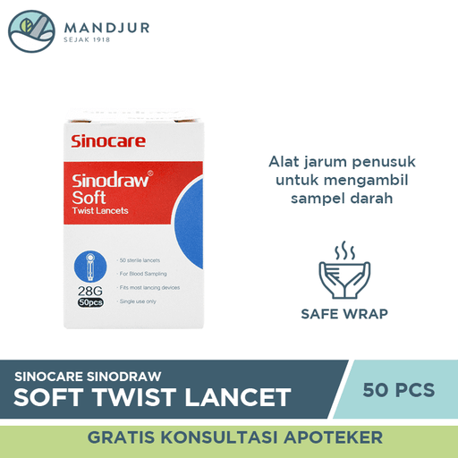 Sinocare Sinodraw Soft Twist Lancet 28G 50 Pcs - Apotek Mandjur