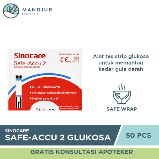 Sinocare Safe-Accu 2 Strip Uji Gula Darah 50 Pcs - Apotek Mandjur