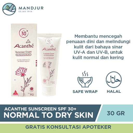 Acanthe Sunscreen SPF 30 For Normal to Dry Skin - Apotek Mandjur