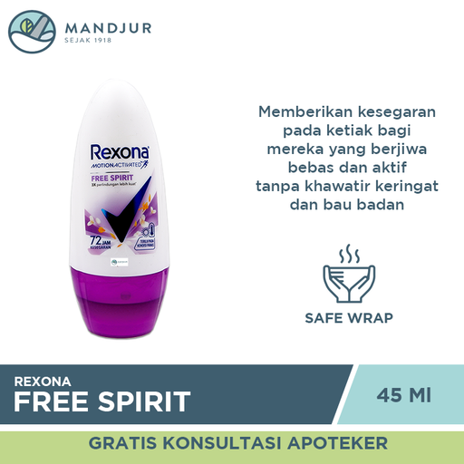 Rexona Anti-Perspirant Deodorant Roll On Free Spirit 45 ML - Apotek Mandjur