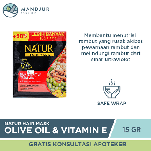 Natur Hair Mask Olive Oil & Vitamin E Sachet 15 Gram - Apotek Mandjur