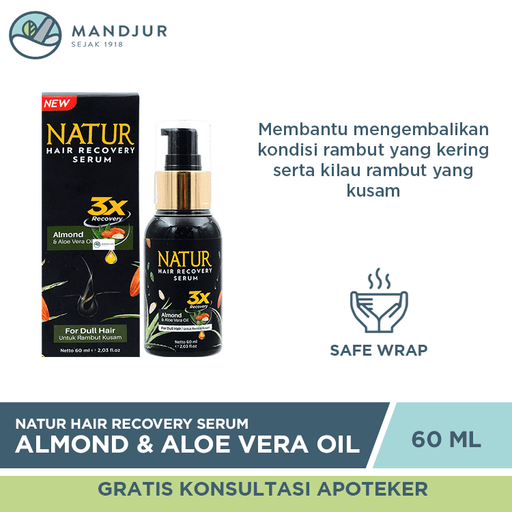 Natur Hair Recovery Serum Almond & Aloe Vera Oil 60 ML - Apotek Mandjur