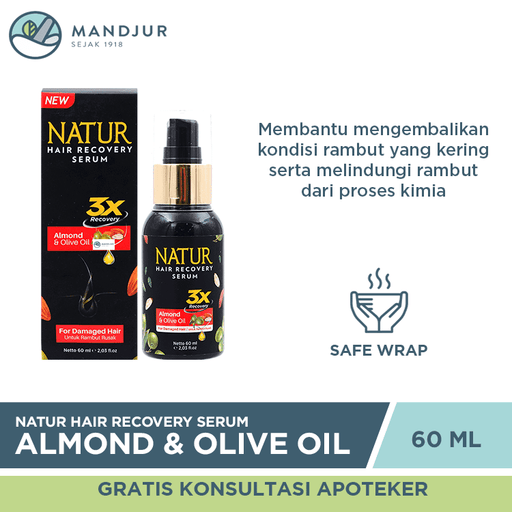 Natur Hair Recovery Serum Almond & Olive Oil 60 ML - Apotek Mandjur