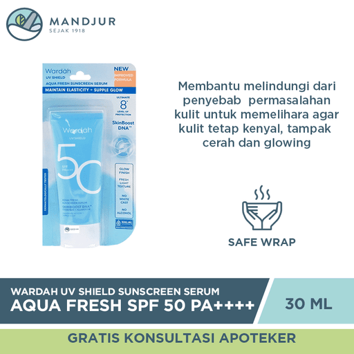 Wardah UV Shield Aqua Fresh Sunscreen Serum SPF 50 PA++++ 30 mL - Apotek Mandjur