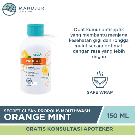 Secret Clean Propolis Antiseptic Mouthwash Orange Mint 150 mL - Apotek Mandjur