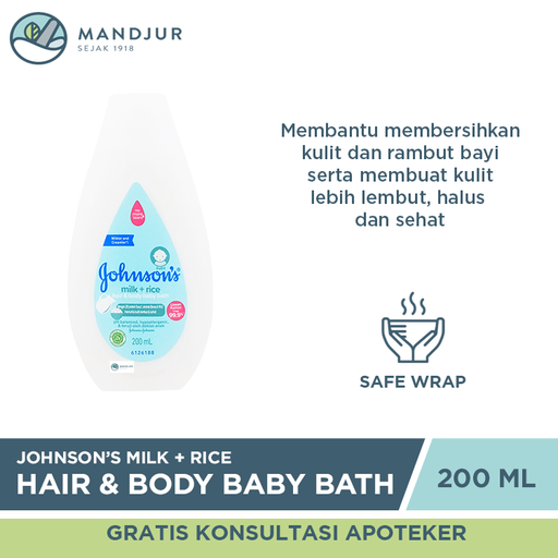 Johnson's Milk+Rice Hair & Body Baby Bath 200 mL - Apotek Mandjur