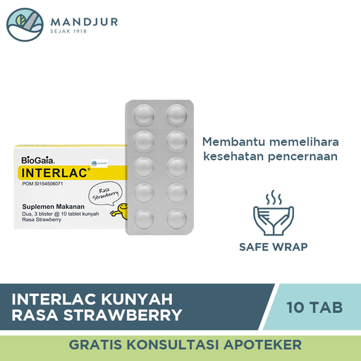 Interlac Kunyah Rasa Strawberry 10 Tablet - Apotek Mandjur