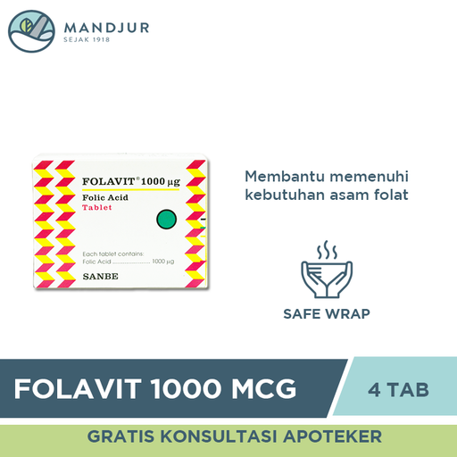 Folavit 1000 Mcg Strip 4 Tablet - Apotek Mandjur
