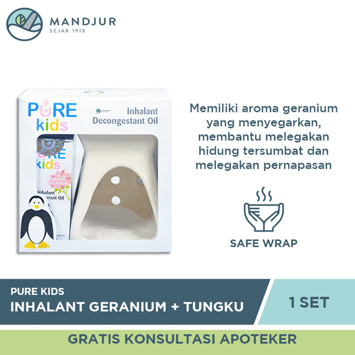 Paket Pure Kids Inhalant Decongestant Oil Geranium 10 ML Tungku Aromatheraphy