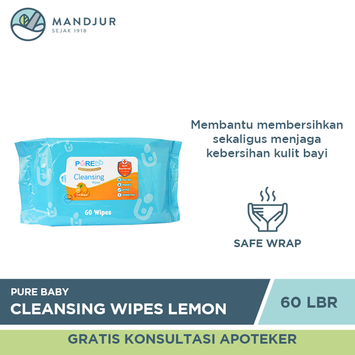 Pure Baby Cleansing Wipes Lemon 60 Sheets