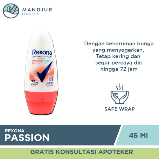 Rexona Anti-Perspirant Deodorant Roll On Passion 45 ML - Apotek Mandjur