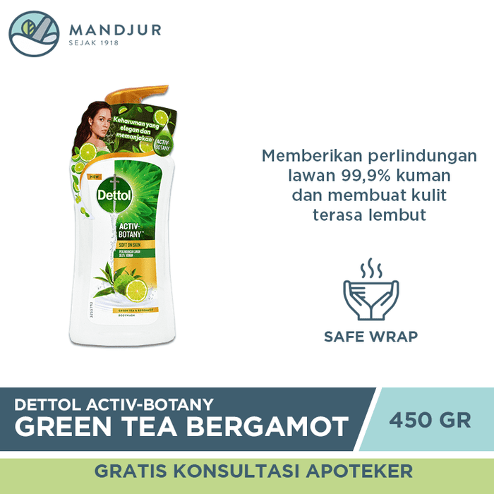 Dettol Sabun Mandi Cair Activ-Botany Green Tea Bergamot 450 Gr - Apotek Mandjur