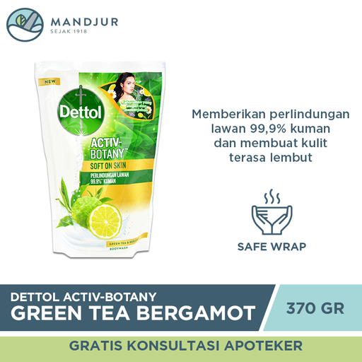 Dettol Sabun Mandi Cair Activ-Botany Green Tea Bergamot 370 Gr - Apotek Mandjur