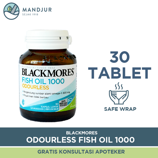 Blackmores Odourless Fish Oil 1000 Mg - Isi 30 Kapsul Lunak - Apotek Mandjur