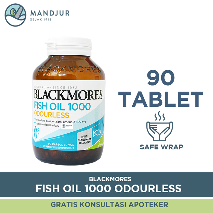 Blackmores Odourless Fish Oil 1000 Mg - Isi 90 Kapsul Lunak