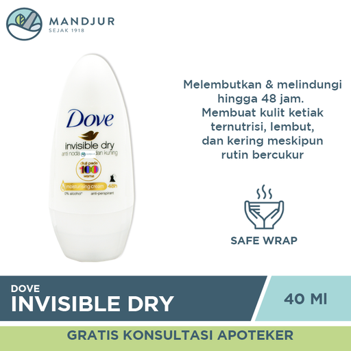 Dove Deodorant Roll On Invisible Dry 40 ML - Apotek Mandjur