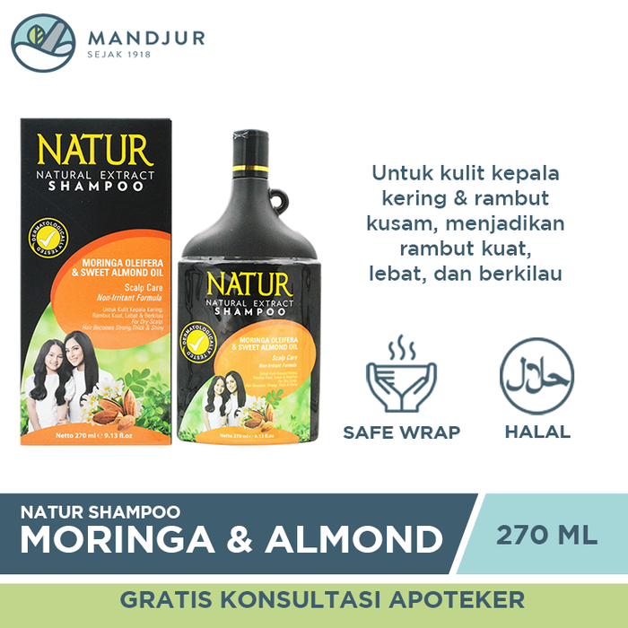 Natur Shampoo Moringa & Sweet Almond Oil 270 ML - Apotek Mandjur