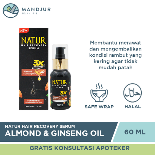 Natur Hair Recovery Serum Almond & Ginseng Oil 60 ML - Apotek Mandjur