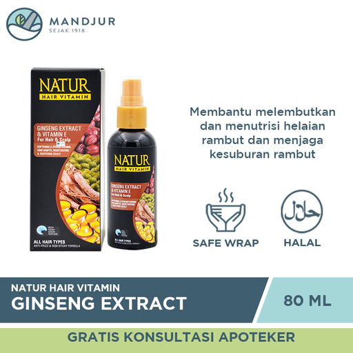 Natur Hair Vitamin Ginseng Extract & Vitamin E 80 ML - Apotek Mandjur