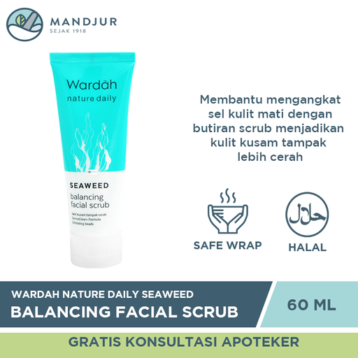 Wardah Nature Daily Seaweed Balancing Facial Scrub 60 ML - Apotek Mandjur