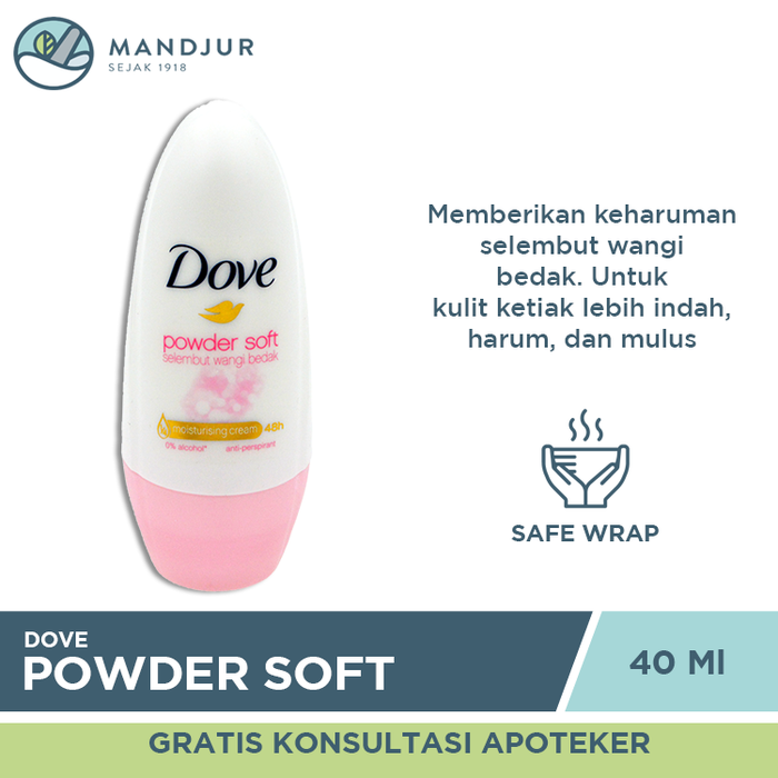 Dove Deodorant Roll On Powder Soft 40 ML - Apotek Mandjur