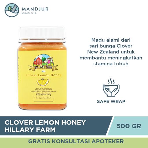 Clover Lemon Honey Hillary Farm 500 Gram - Apotek Mandjur