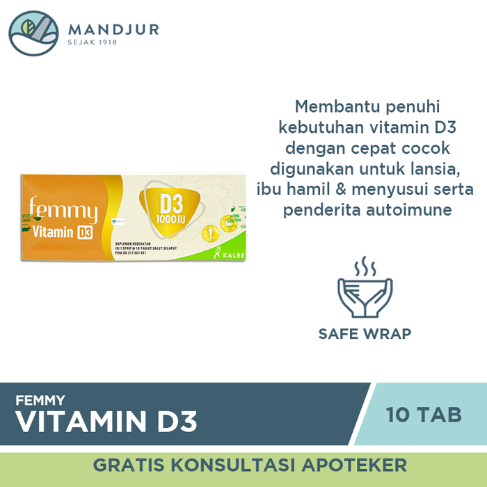 Femmy Vitamin D3 1000 IU 10 Tablet - Apotek Mandjur