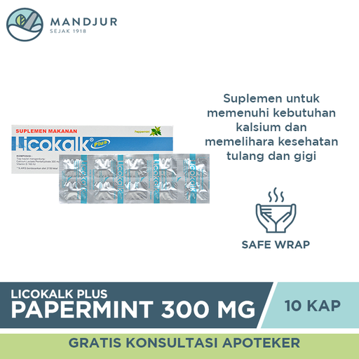 Licokalk Plus Papermint 300 mg 10 Kaplet - Apotek Mandjur