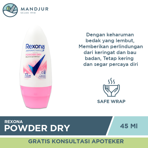 Rexona Anti-Perspirant Deodorant Roll On Powder Dry 45 ML - Apotek Mandjur