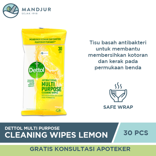 Dettol Multi Purpose Cleaning Wipes Lemon Isi 30 Lembar - Apotek Mandjur