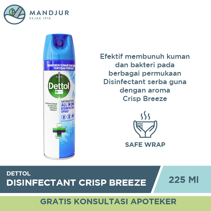 Dettol Disinfectant Spray Crisp Breeze 225 ML - Apotek Mandjur