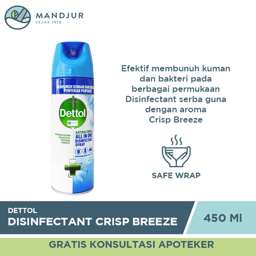 Dettol Disinfectant Spray Crisp Breeze 450 ML - Apotek Mandjur