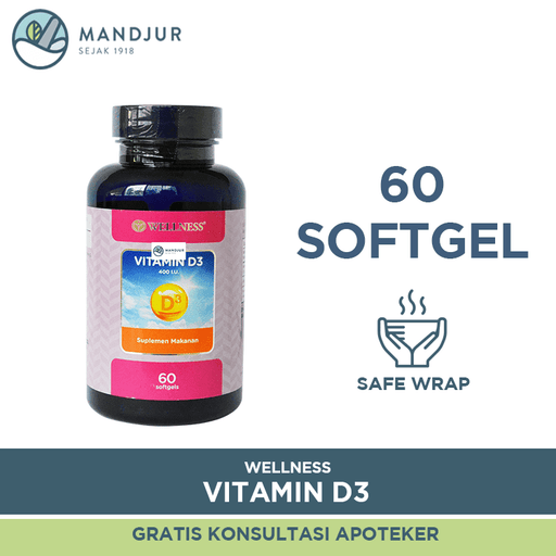 Wellness Vitamin D3 400 IU Isi 60 Kapsul Lunak - Apotek Mandjur