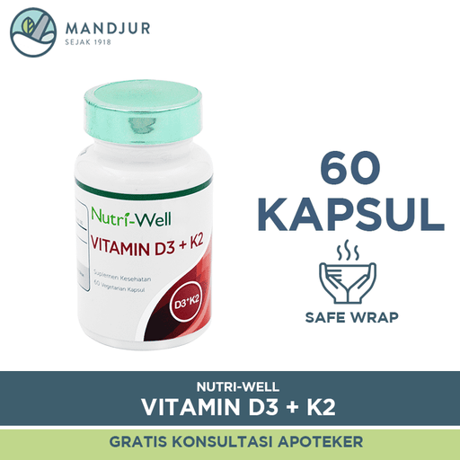 Nutriwell Vitamin D3 + K2 60 Kapsul - Apotek Mandjur