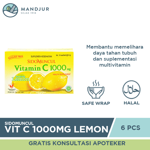 Sido Muncul Vitamin C 1000mg Lemon 6 Sachet - Apotek Mandjur