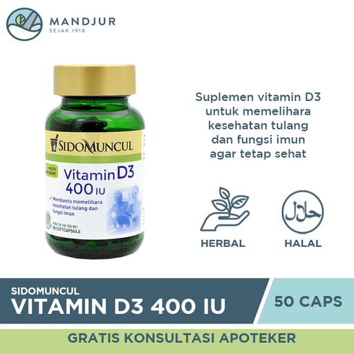 Sido Muncul Natural Vitamin D3 400 IU 50 Kapsul Lunak - Apotek Mandjur