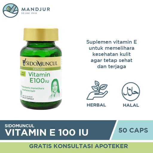 Sido Muncul Natural Vitamin E 100 IU 50 Kapsul Lunak - Apotek Mandjur